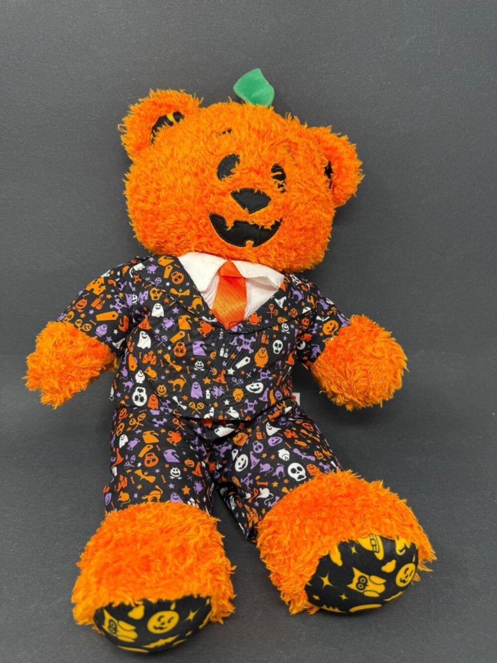 Build a Bear Halloween Pumpkin Glow Jack o Lantern Suit Light Up Plush 17"
